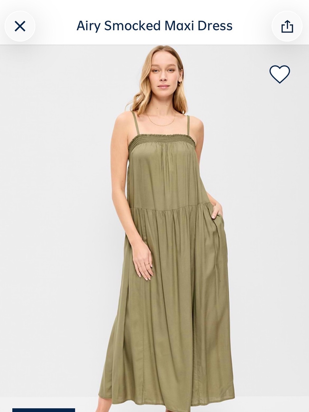 Old Navy Olive Smocked-Strap Maxi Dress